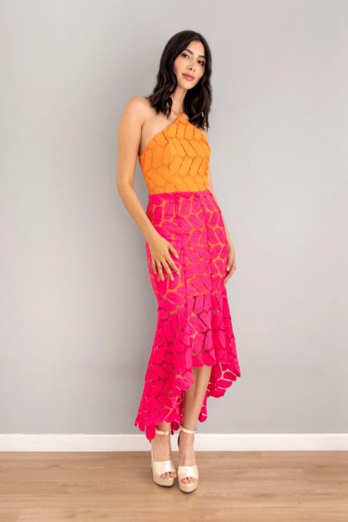 Vestido Textura Fucsia con Naranja