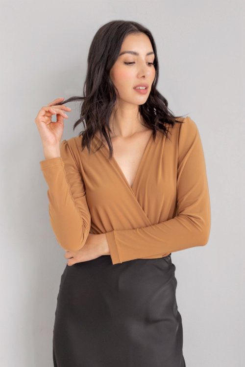 Body Escote Manga Larga Camel