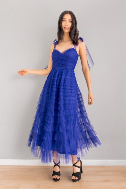 Vestido En Tul Falda Capas Azul Noche