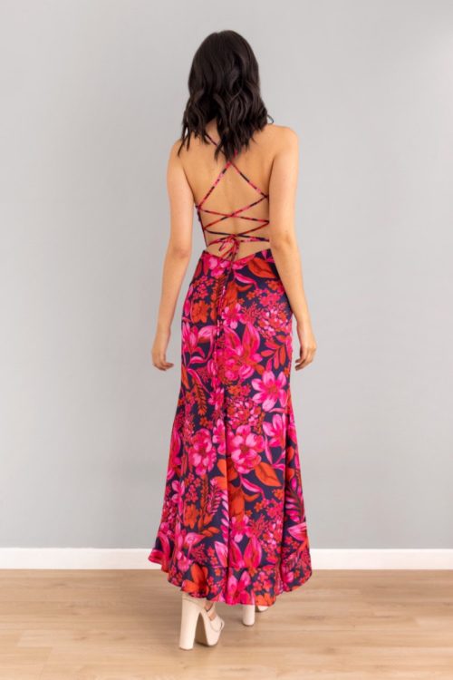 Vestido Abertura Bolero Espalda Cruzada Print