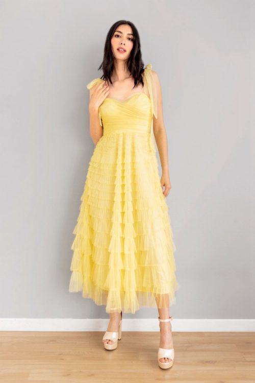 Vestido En Tul Falda Capas Amarillo