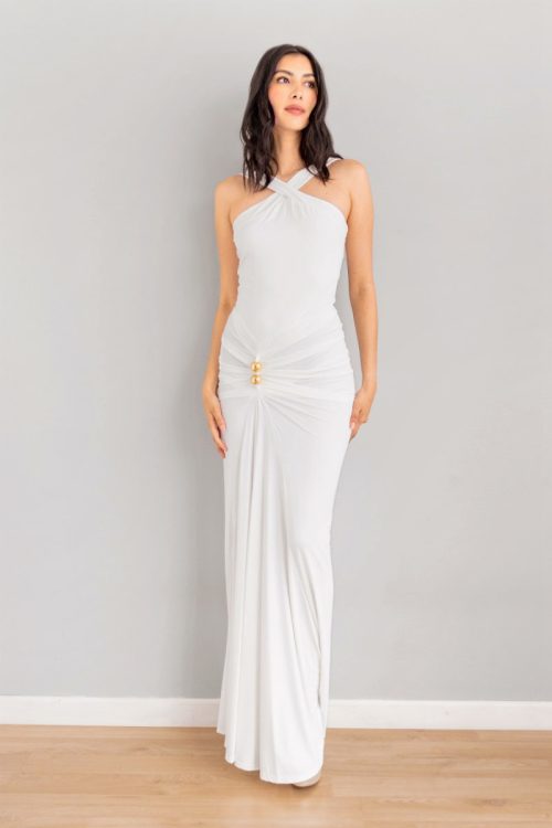 Vestido Escote Halter Cintura Baja Blanco