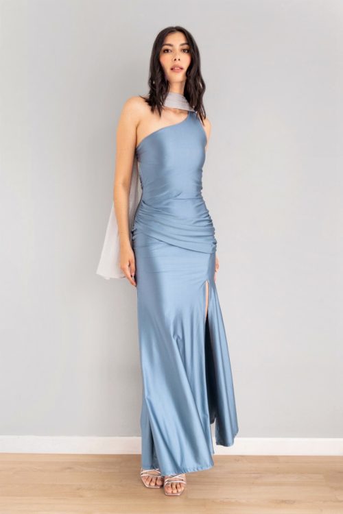 Vestido Asimetrico Espalda Abierta Azul