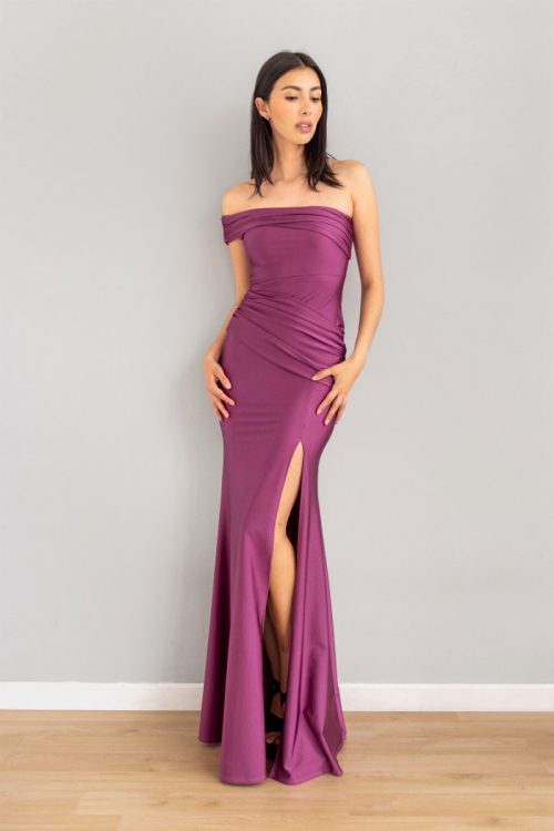 Vestido Asimetrico Escote Bandeja Morado