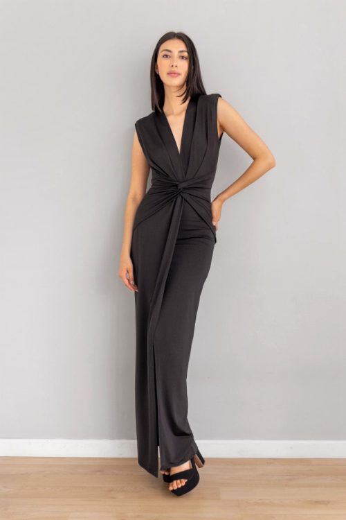 Vestido Escote V Anudado Negro