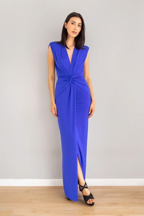 Vestido Escote V Anudado Azul