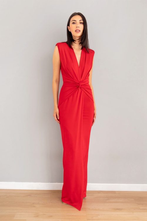 Vestido Escote V Anudado Rojo