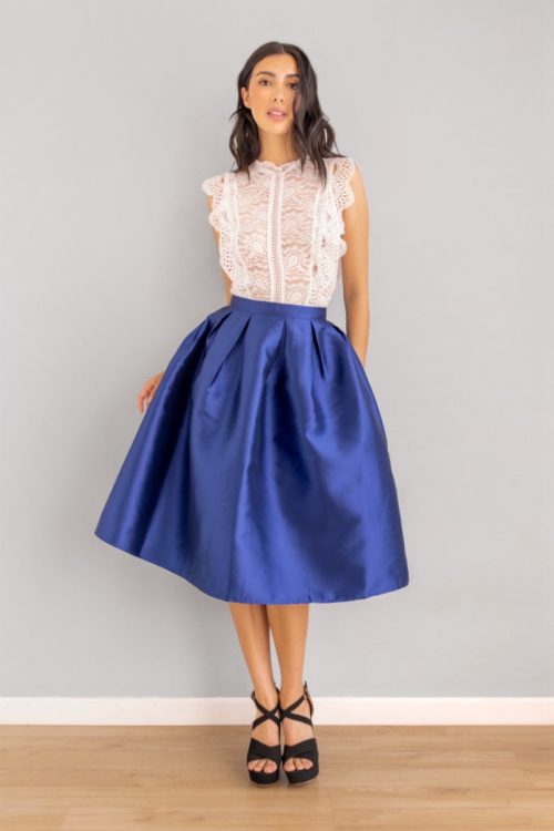 Falda Midi Tafetan Azul