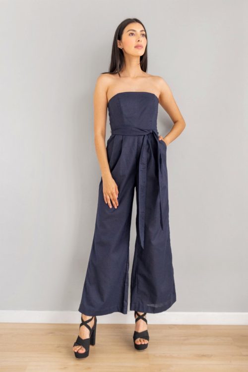 Enterizo Strapless Con Lazo Azul