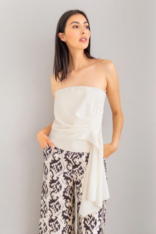 Blusa Strapless Volante Marfil