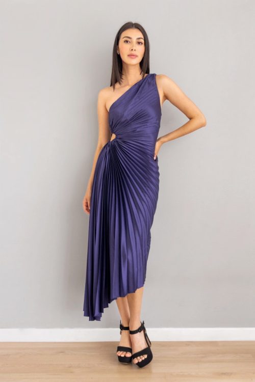 Vestido Plisado Recogido Lateral Azul Noche