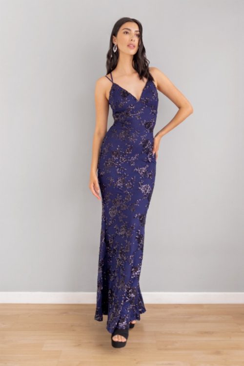 Vestido Flores en Lentejuelas Azul