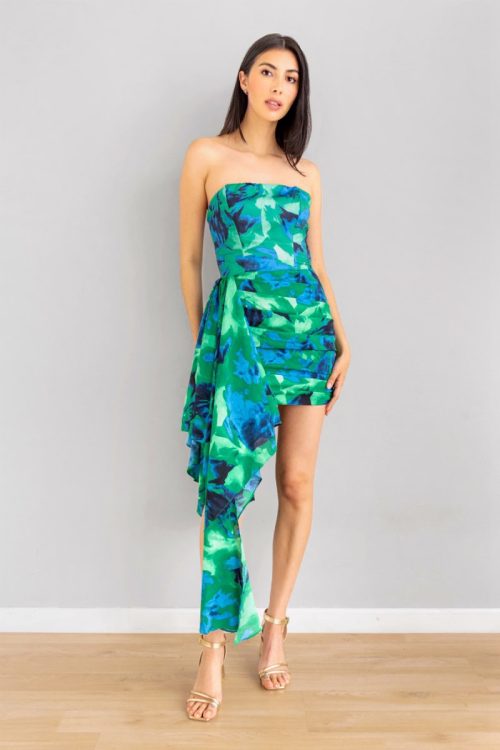 Vestido Strapless Con Bolero En Caida Print