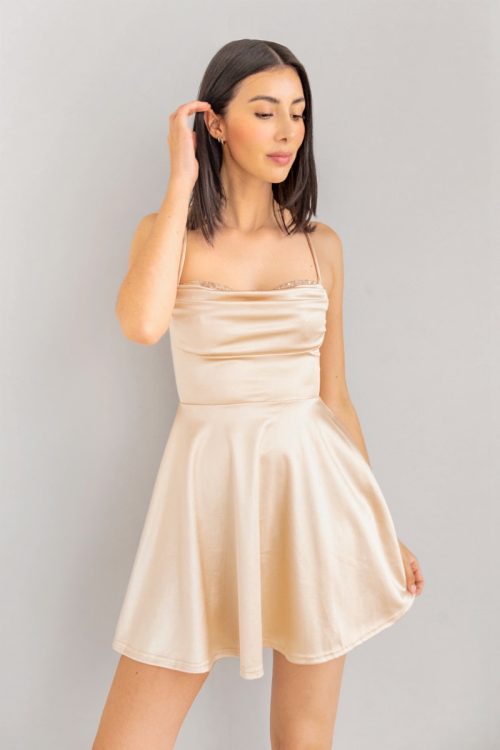 Vestido Satinado Top Lentejuelas Marfil