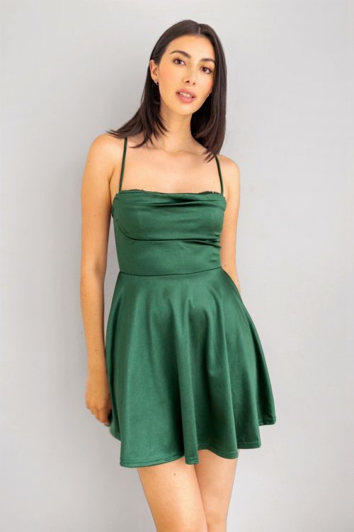 Vestido Satinado Top Lentejuelas Verde
