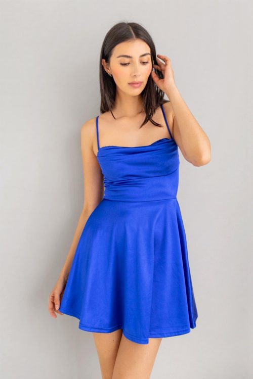 Vestido Satinado Top Lentejuelas Azul