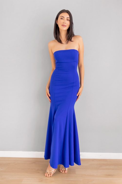 Vestido Strapless Espalda Cruzada Azul