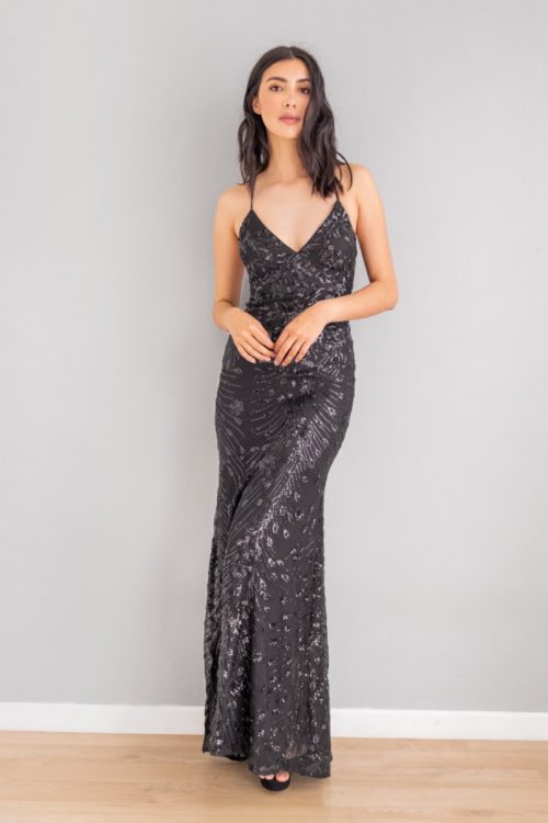Vestido Bordado Lentejuelas Negro