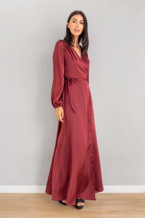Vestido Satinado Manga Larga Vintotinto