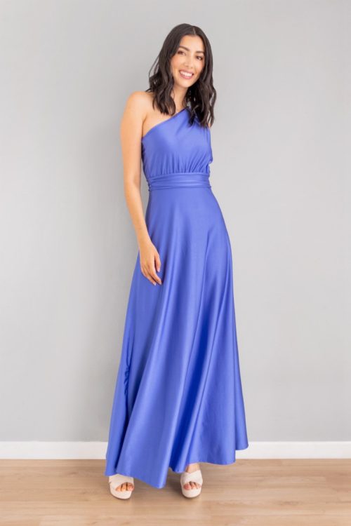 Vestido Asimetrico Falda Con Caida Azul
