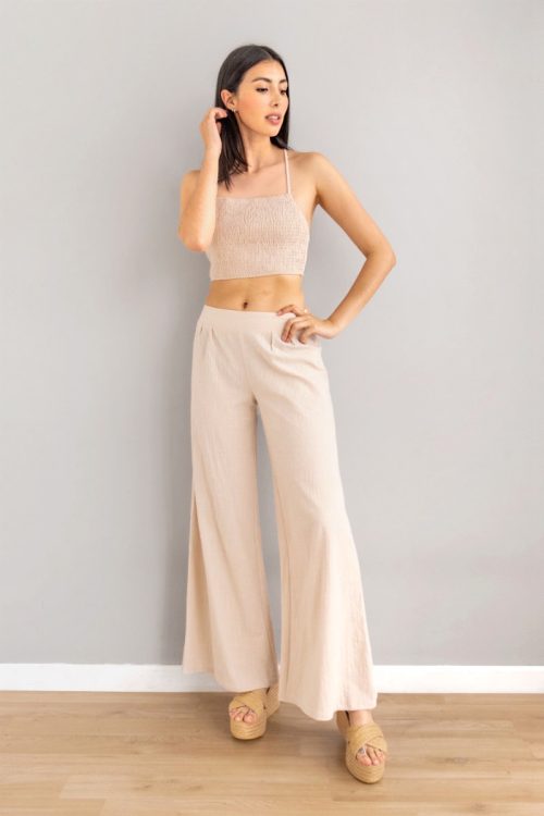 Set Top Recogido Con Palazzo Crudo