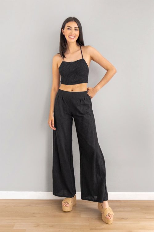 Set Top Recogido Con Palazzo Negro