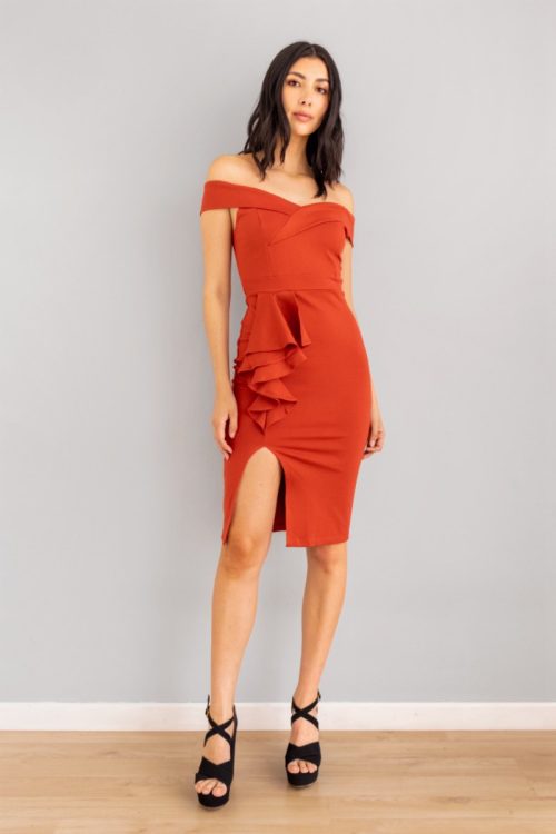 Vestido Midi Bolero Lateral Terracota