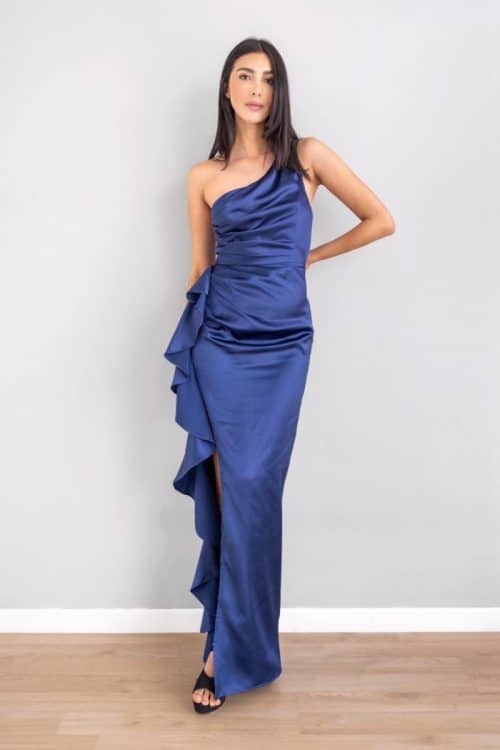 Vestido Asimetrico Bolero en Abertura Lateral Azul