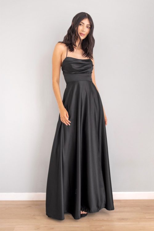 Vestido Top Drapeado Falda en A Negro
