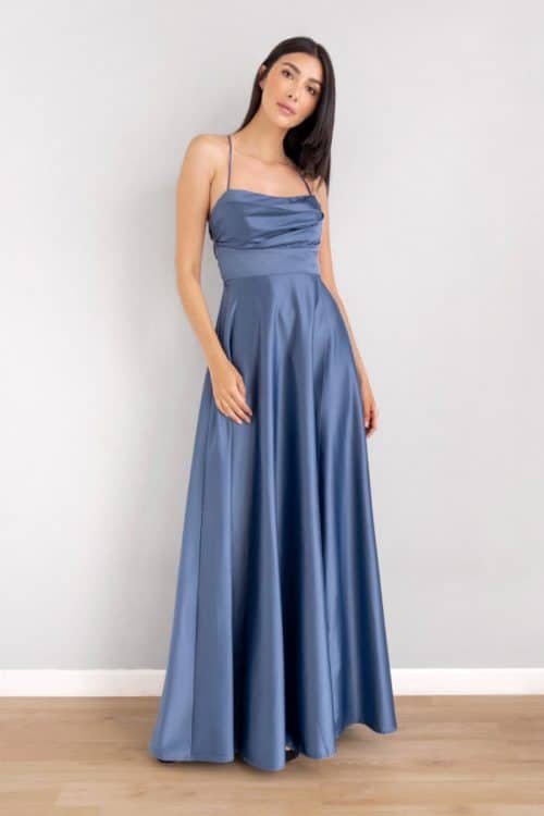 Vestido Top Drapeado Falda en A Azul