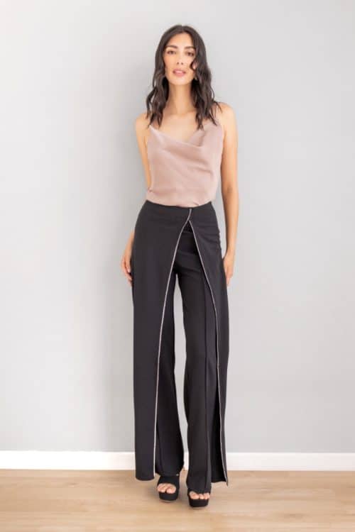 Pantalon Apliques Brillo Negro