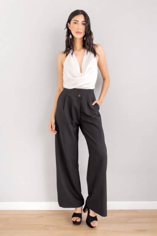 Jumper Negro Top Drapeado Blanco