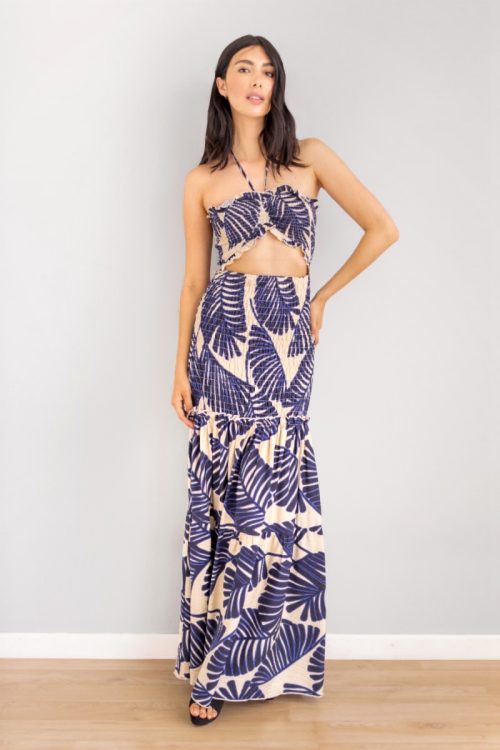 Vestido Print Azul Resortado