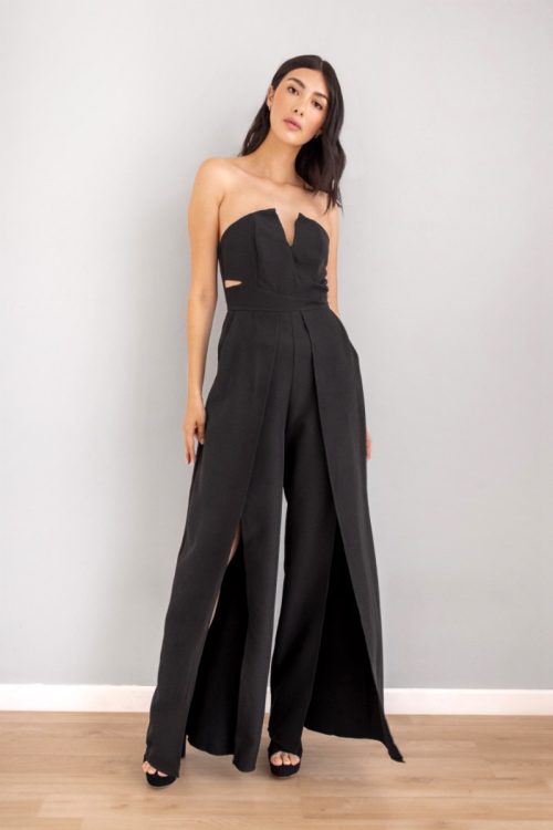 Enterizo Strapless Doble Abertura Negro