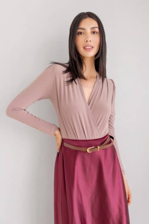 Body Escote Manga Larga Taupe