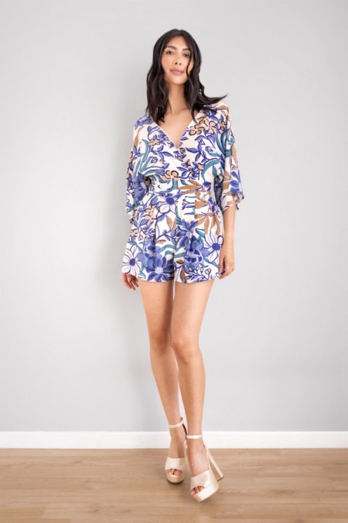 Rumper Mangas Amplias Print Flores Azul