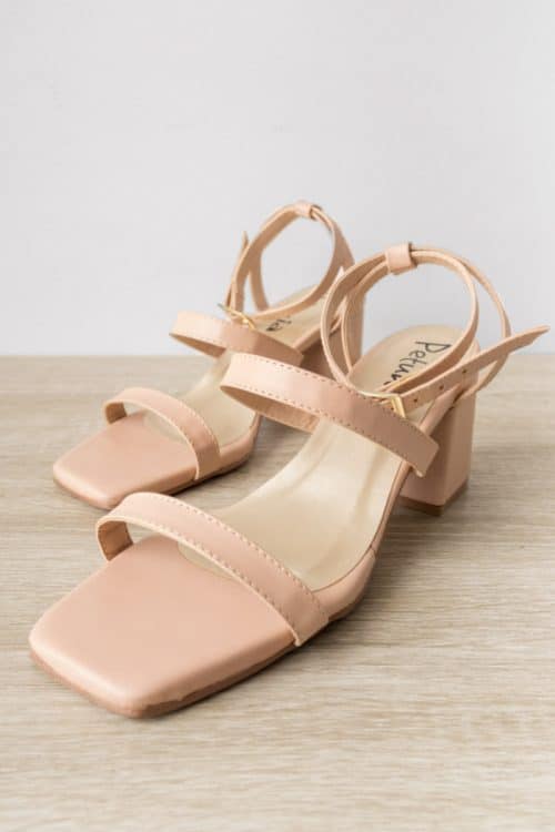 Sandalias Tacon Bajo Hebilla Delgada Nude
