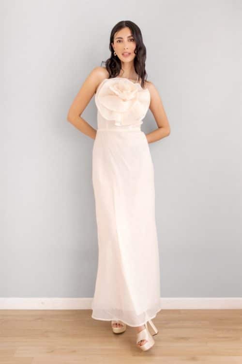 Vestido Largo Top Flor Blanco