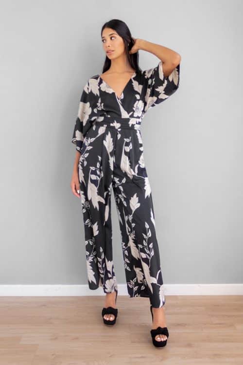 Jumper Manga Amplia Print Flores Negro