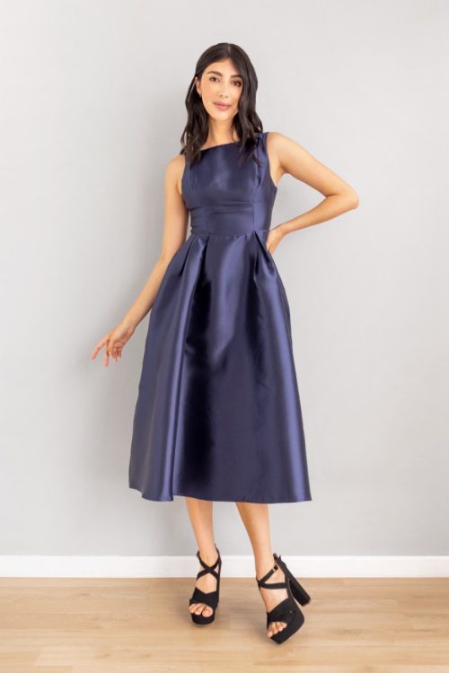 Vestido Midi Tafetan Azul Noche
