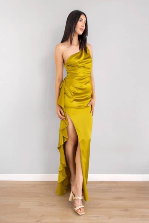 Vestido Asimetrico Bolero en Abertura Lateral Pistacho