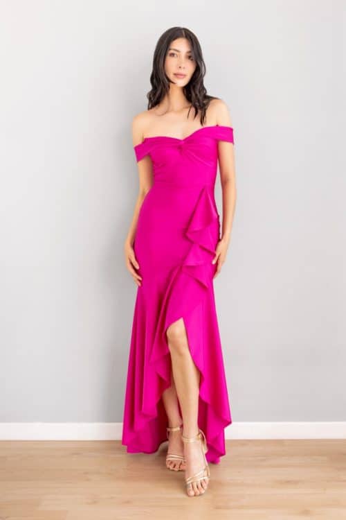 Vestido Escote V Bandeja Abertura Bolero Magenta