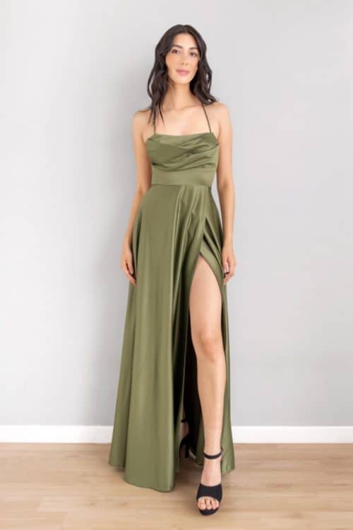 Vestido Top Drapeado Falda en A Olivo