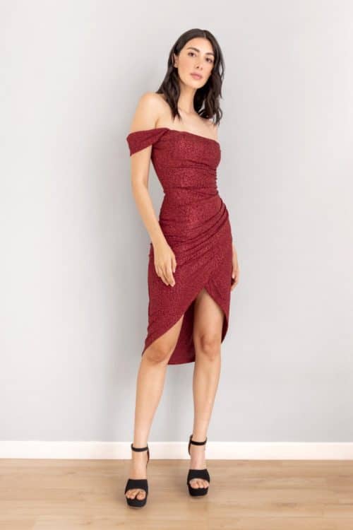 Vestido Midi Escarchado Vinotinto