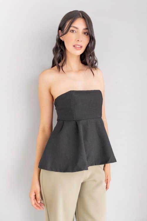 Blusa Peplum Strapless Negro