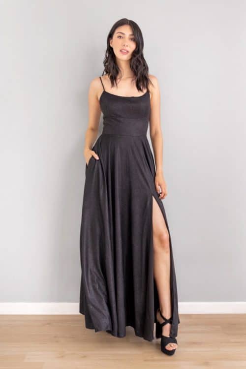 Vestido Falda Amplia Brillo Negro