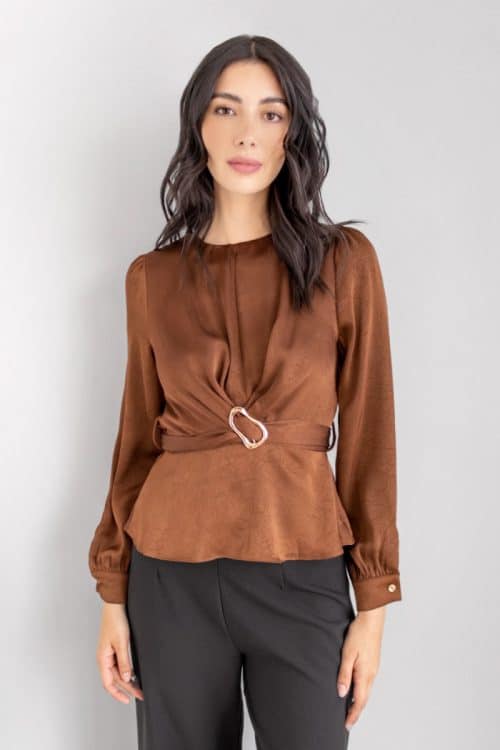 Blusa Manga Larga Textura Café