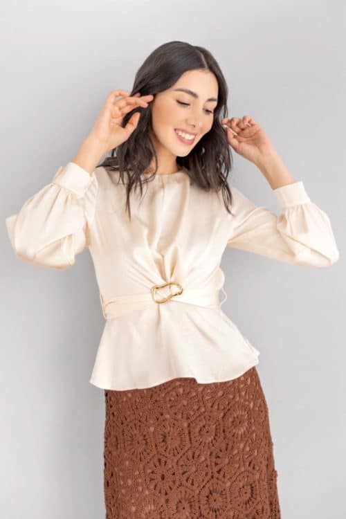 Blusa Manga Larga Textura Marfil