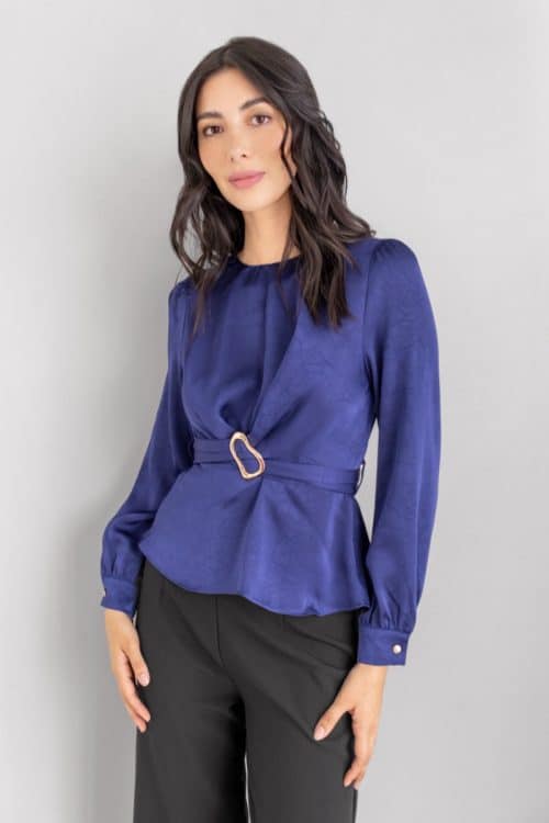 Blusa Manga Larga Textura Azul