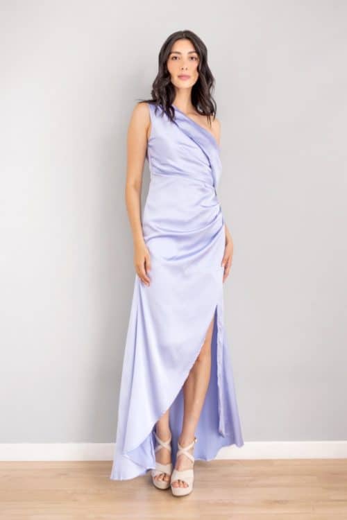 Vestido Cuello Bandeja Asimetrico Celeste